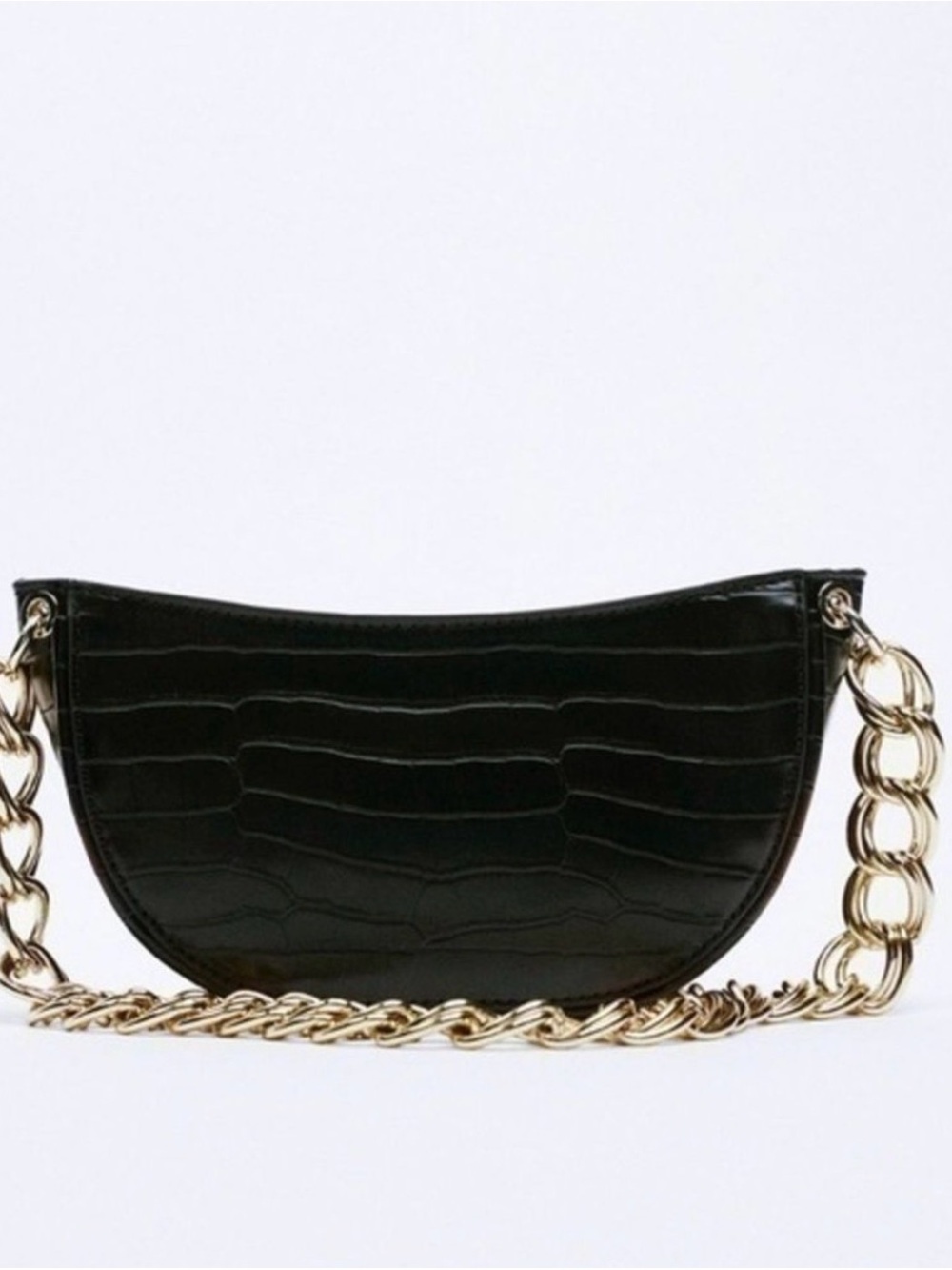 Zara black faux croc embossed shoulder bag